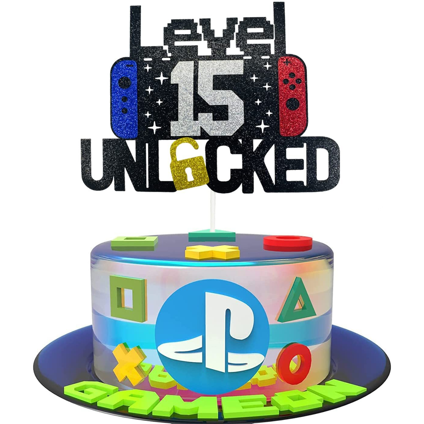 Happy 15Th Birthday Video Game Cake Topper Level 15 Unlocked Cake Topper For Kids Boys Girls 15-Years-Old Birthday Party Decoration (15)