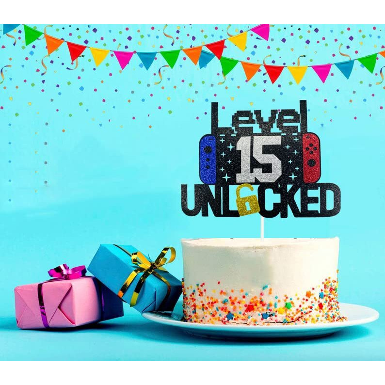 Happy 15Th Birthday Video Game Cake Topper Level 15 Unlocked Cake Topper For Kids Boys Girls 15-Years-Old Birthday Party Decoration (15)