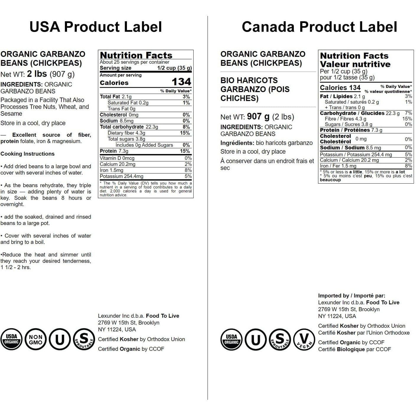 Food To Live Organic Garbanzo Beans, 2 Pounds - Dried Chickpeas, Non-Gmo, Kosher, Raw, Sproutable, Bulk