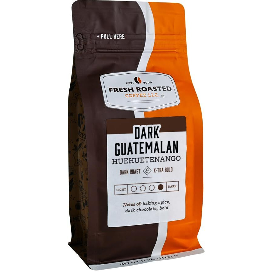 Fresh Roasted Coffee, Dark Guatemalan Huehuetenango | 12 Oz | Single Origin | Dark Roast | Kosher | Ground