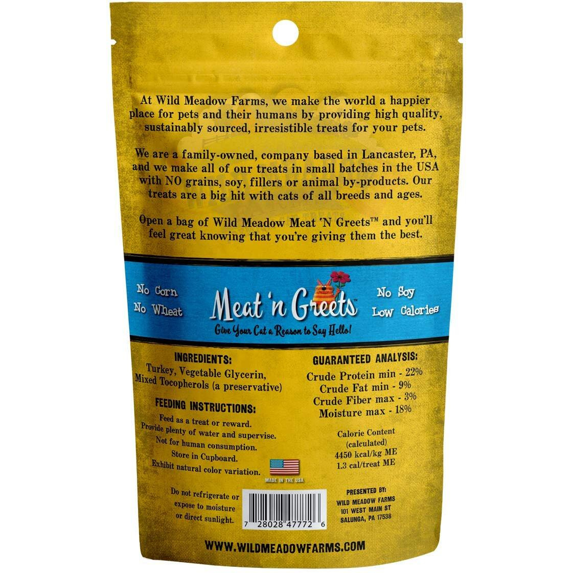 Wild Meadow Farms - Cat Treats - Meat 'N Greets - Soft Jerky Treats With Real Meat, High Protein, Grain-Free, Perfect For Training & Rewarding, All Natural Snacks For Cats - Turkey Flavor