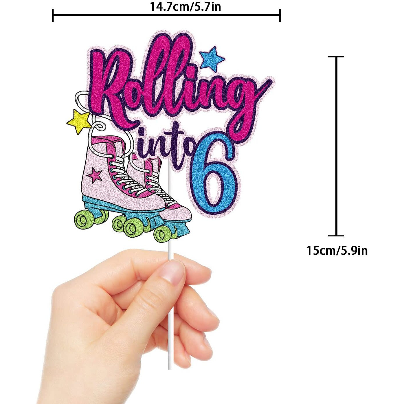 Rolling Into 6 Cake Topper Roller Skate Happy 6Th Birthday Cake Topper 6 Six Years Old Colorful Rolling Retro Girl Club Hip Hop Theme Party Cake Decoration Supplies For Kids Girls