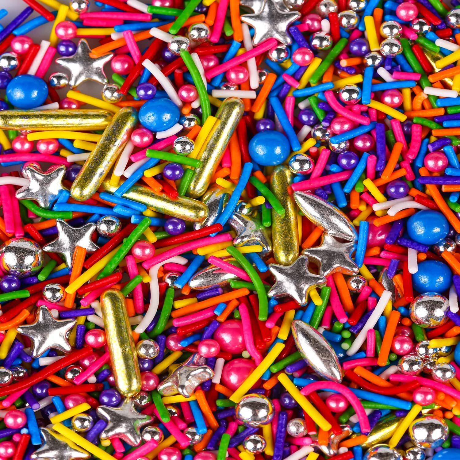 Rainbow Sprinkles For Cake Decorating - Metallic Gold Sprinkles Silver Star, Colorful Jimmies, Sugar Pearl, Cupcakes Topper, Ice Cream, Cookie Decorations For Christmas Birthday Party