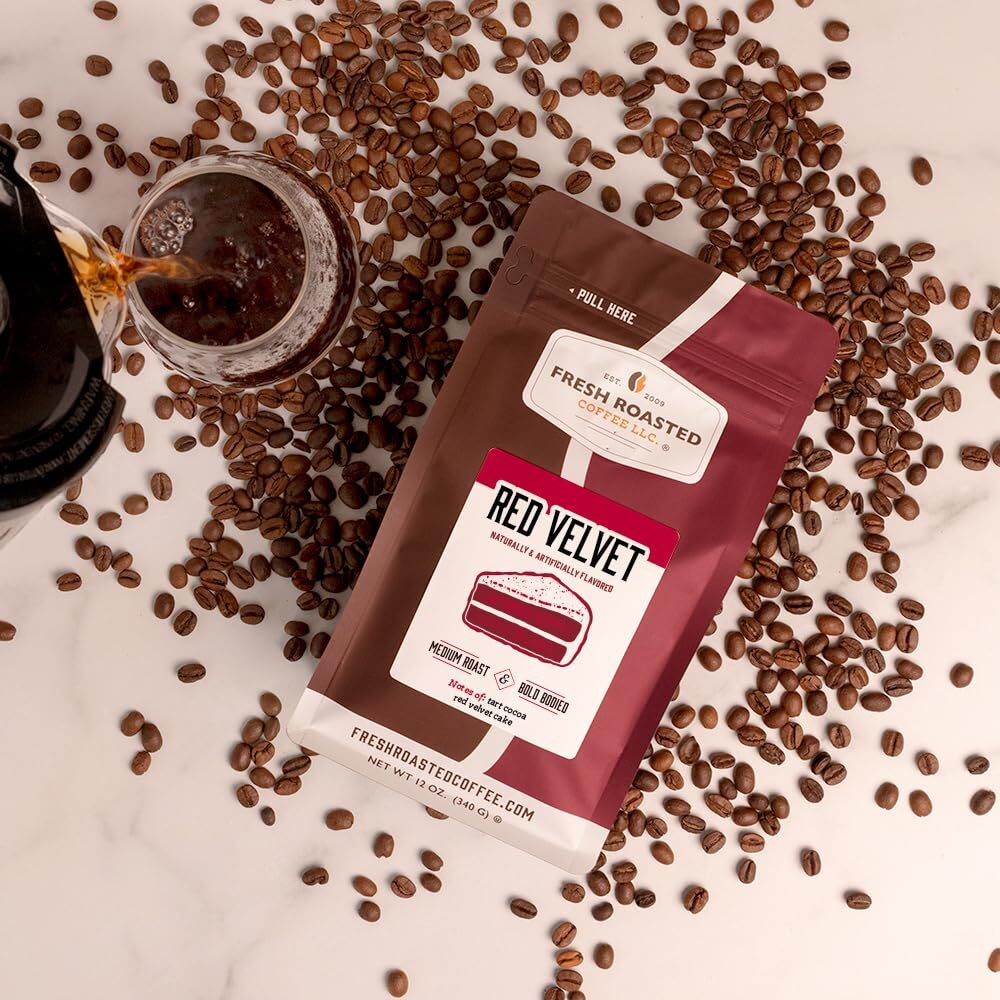 Fresh Roasted Coffee, Red Velvet Flavored Coffee, 12 Oz, Medium Roast, Kosher, Ground