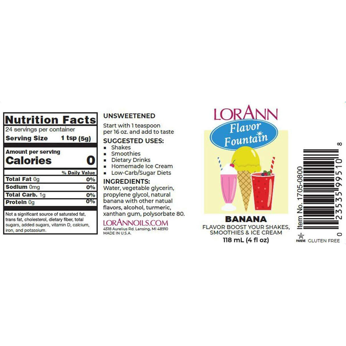 Lorann Banana Flavor Fountain, 4 Oz Bottle