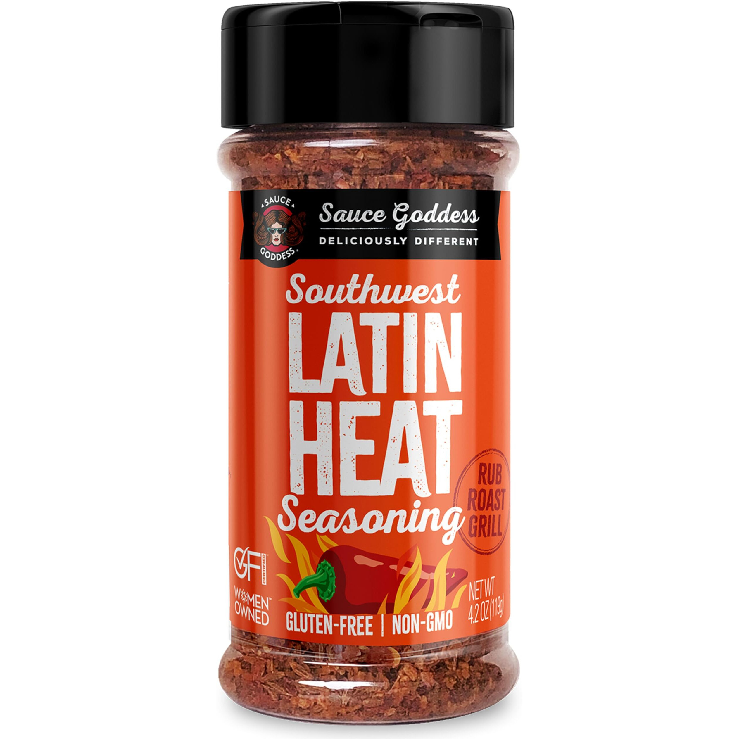 Sauce Goddess Southwest Latin Heat Shaker - Bbq Rub With Tons Of Cumin And Oregano Flavor, Cayenne, And New Mexican Red Chiles. No Sugar, Low In Sodium, Gluten-Free - Net Wt. 4.2 Oz.