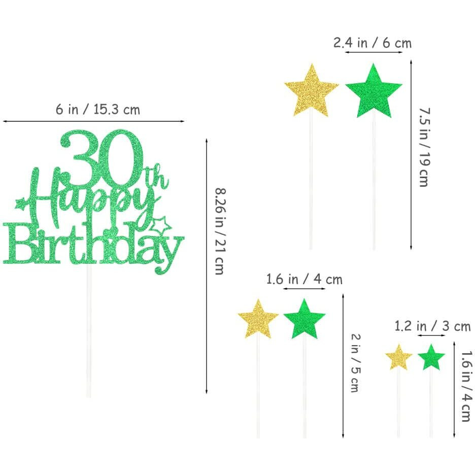 Glittery 30Th Happy Birthday Cake Topper With Star,Personalised 30 Birthday Cake Toppers Party Decorations Party Supplies For Boys Girls Green Gold