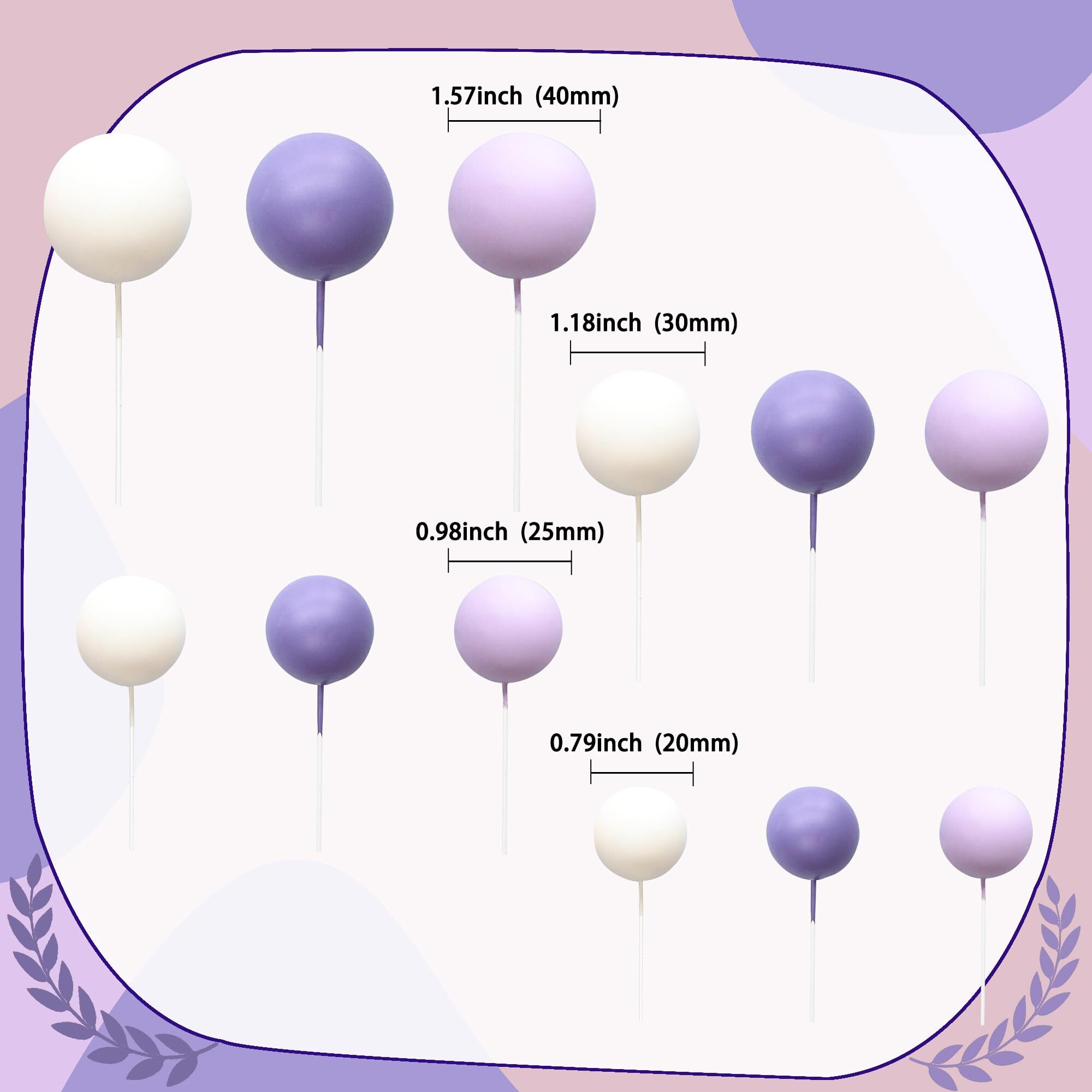 Ephlyn 30Pcs Ball Cake Picks Colorful Ball Shaped Cake Topper Pearl Balls Cupcake Cake Insert Topper For Birthday Party Decoration Supplies White Dark Light Purple