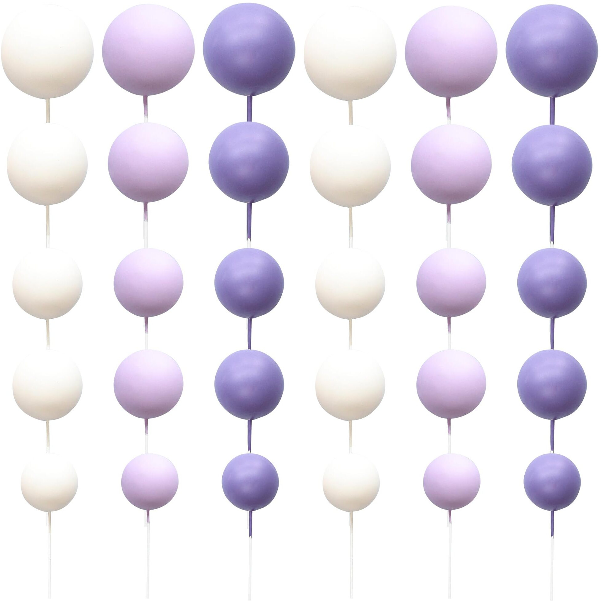 Ephlyn 30Pcs Ball Cake Picks Colorful Ball Shaped Cake Topper Pearl Balls Cupcake Cake Insert Topper For Birthday Party Decoration Supplies White Dark Light Purple
