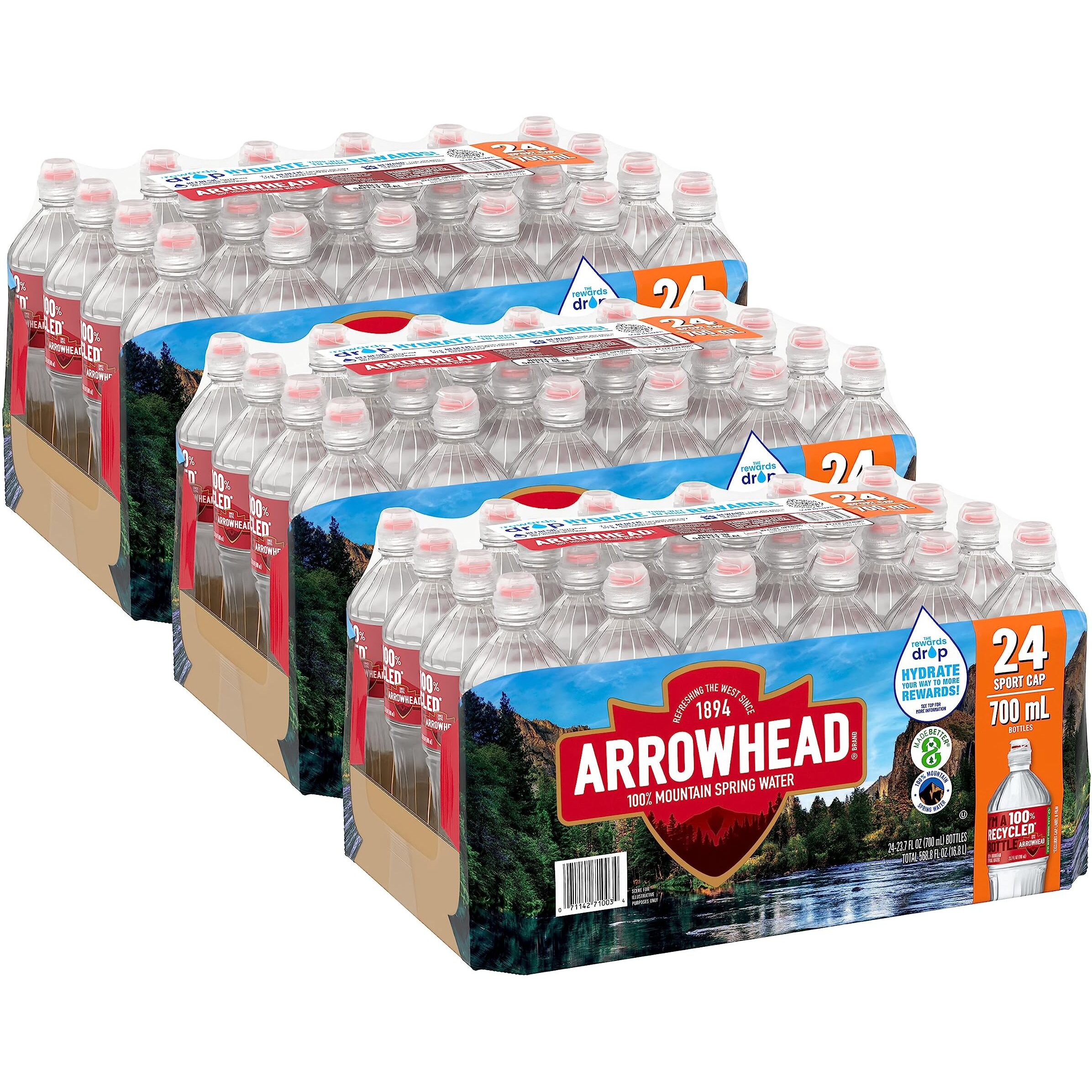 Arrowhead Spring Water Case Bundles (23.7 Oz. Case Of 24 (Sport Top) - 3 Cases)