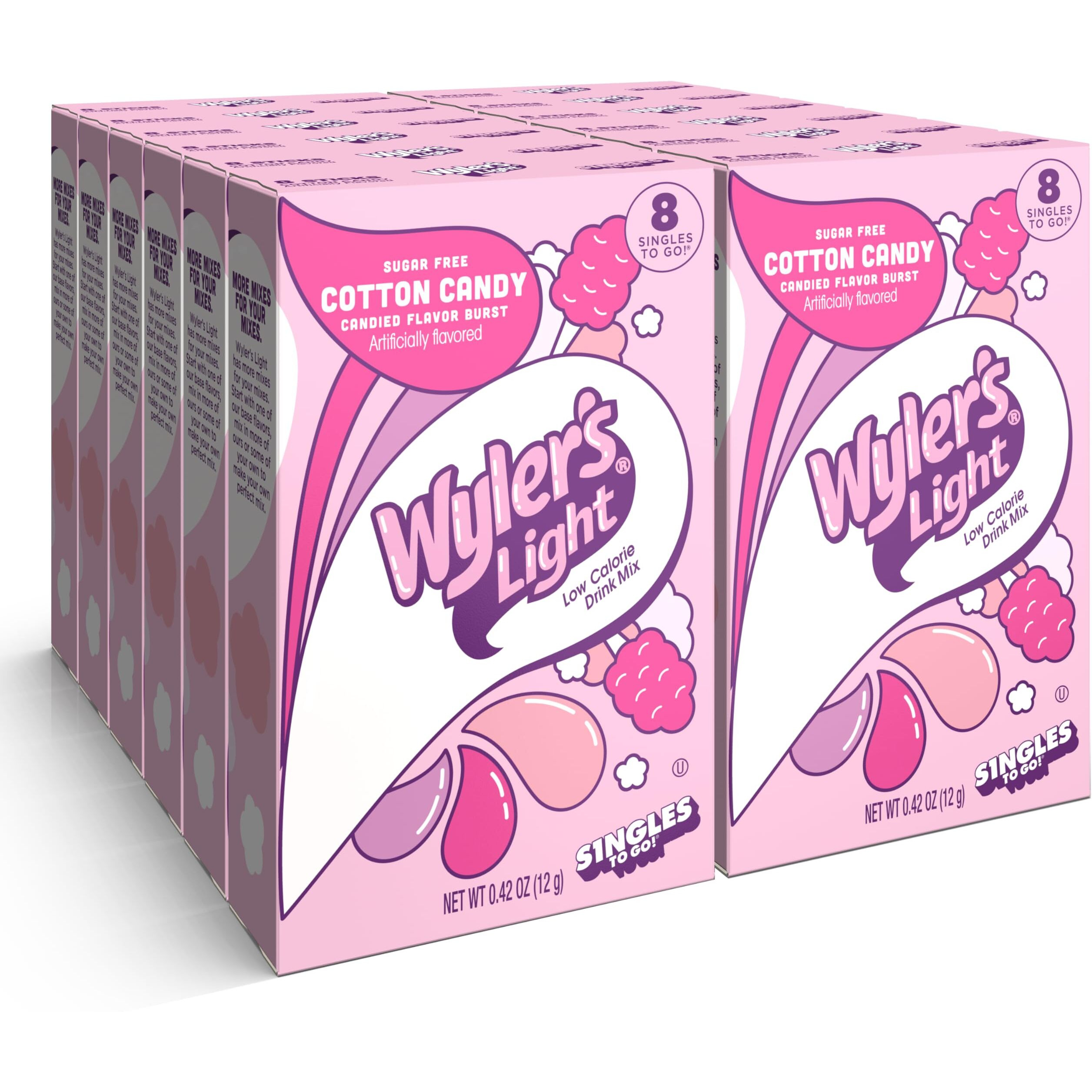 Wyler's Light Singles To Go Powder Packets, Water Drink Mix, Watertok Cotton Candy, 96 Servings, 8 Count X Pack Of 12