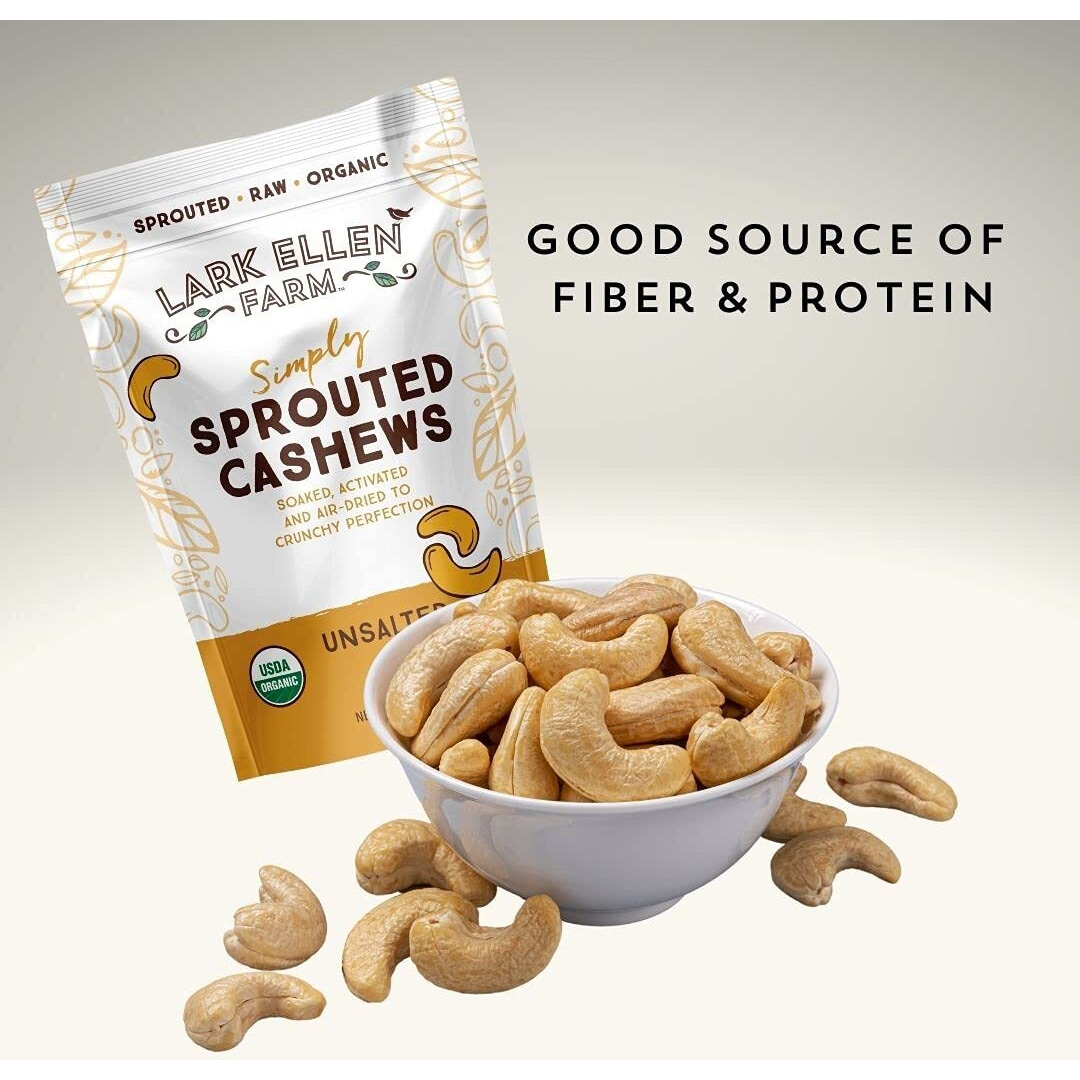 Lark Ellen Farm Whole Cashews, Unsalted Raw Sprouted Nuts, Certified Usda Organic, Gluten-Free, Vegan Snacks (10 Oz, 3 Pack)