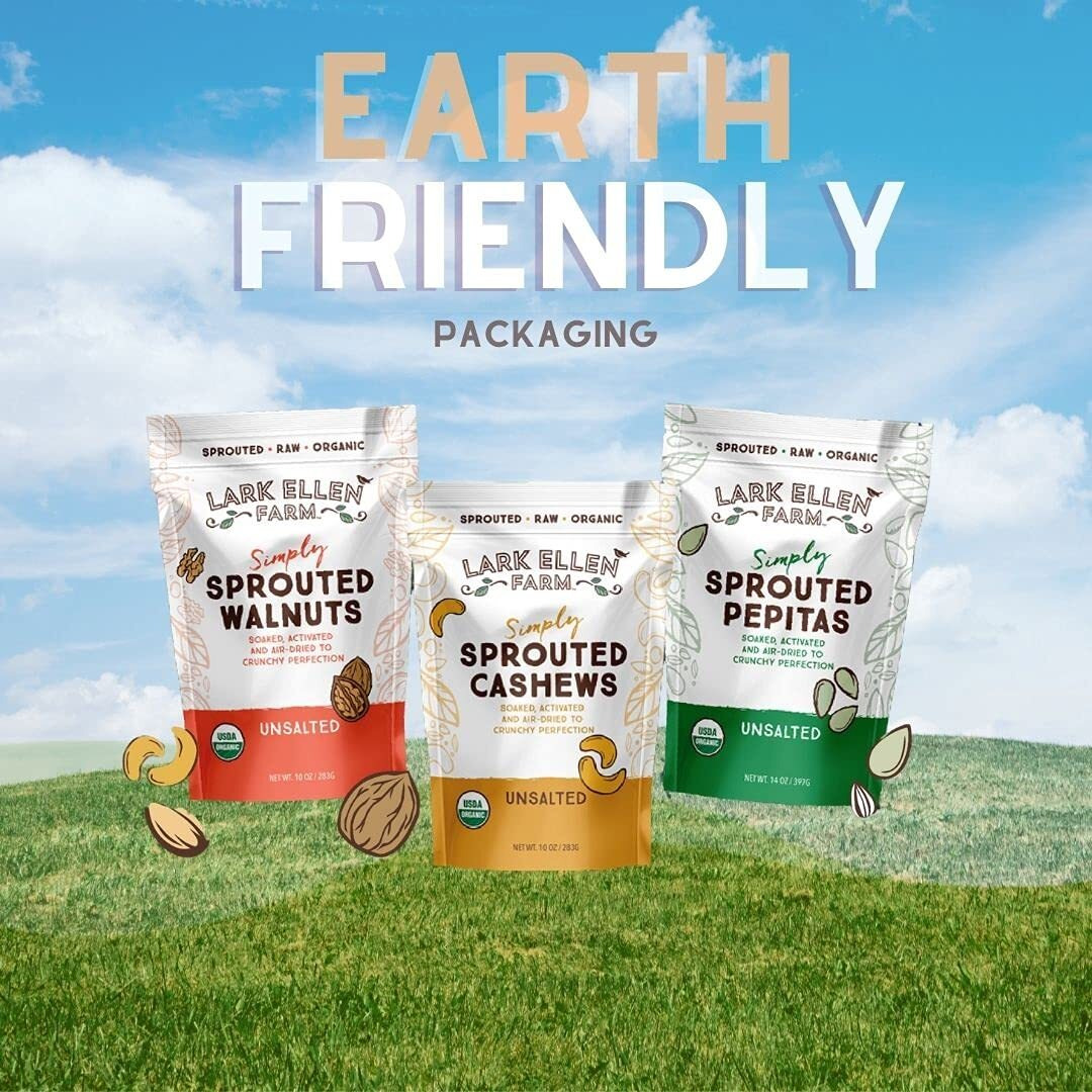 Lark Ellen Farm Whole Cashews, Unsalted Raw Sprouted Nuts, Certified Usda Organic, Gluten-Free, Vegan Snacks (10 Oz, 3 Pack)