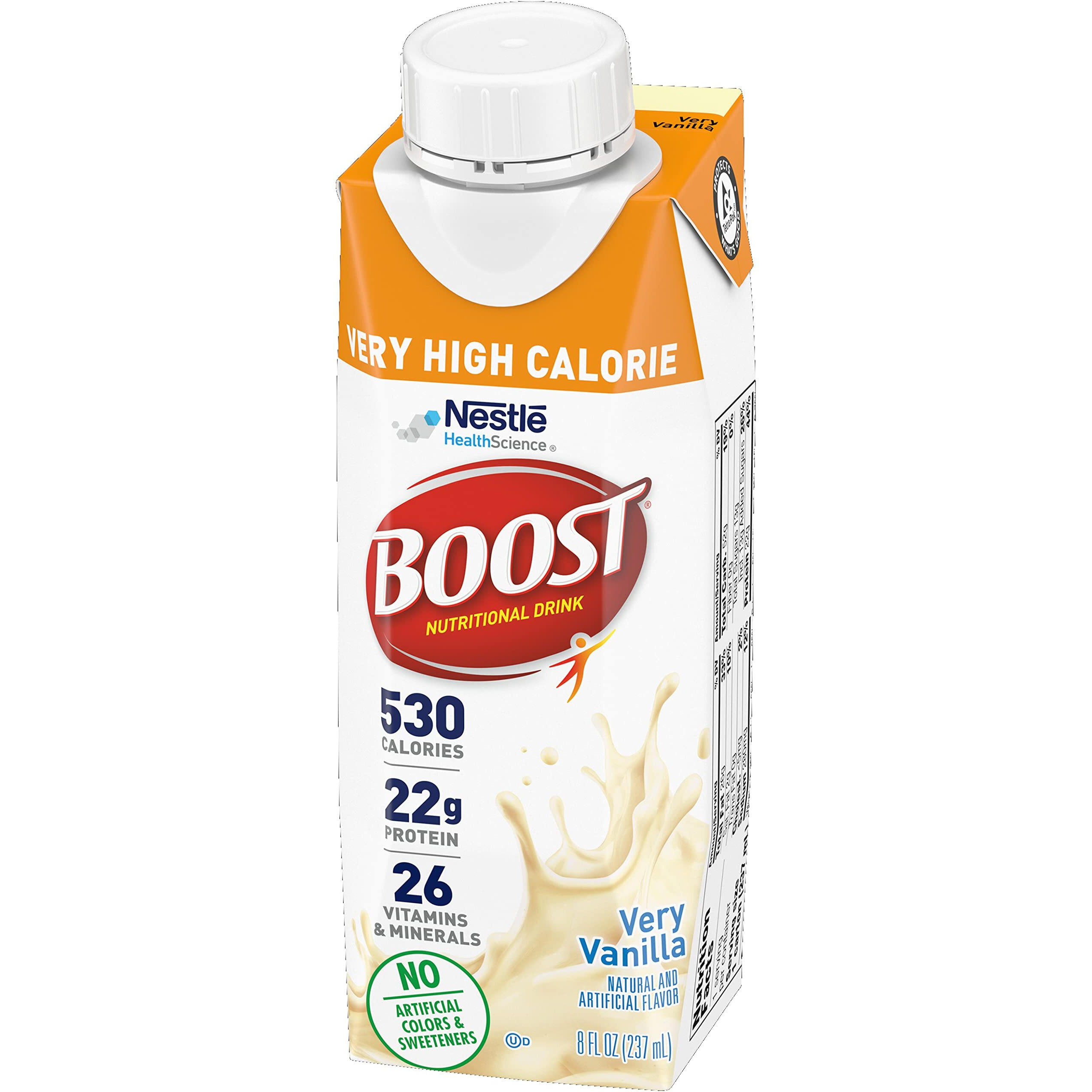 Boost Very High Calorie Nutritional Drink, Very Vanilla - No Artificial Colors Or Sweeteners - 8 Fl Oz (Pack Of 54)