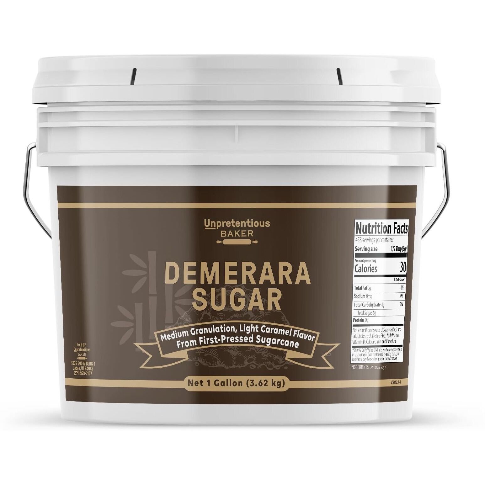 Unpretentious Demerara Sugar, Raw, First-Pressed Sugarcane Crystals For Drinks & Baking (1 Gallon)