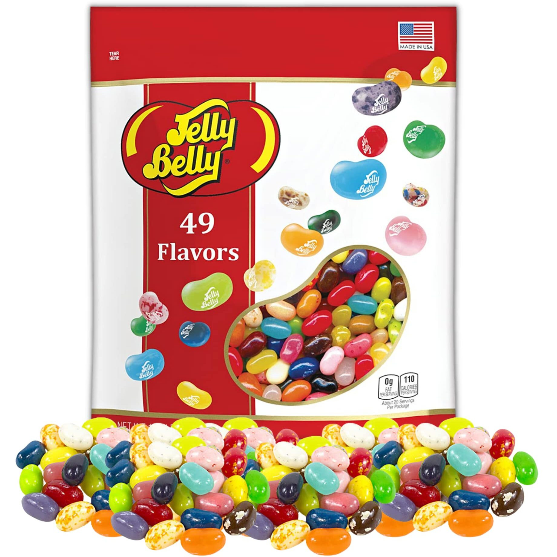 49 Assorted Jelly Bean Flavors Resealable Pouch, Gluten And Fat Free Shareable Bag Of Fruity Chewy Candy, 1.31 Lb