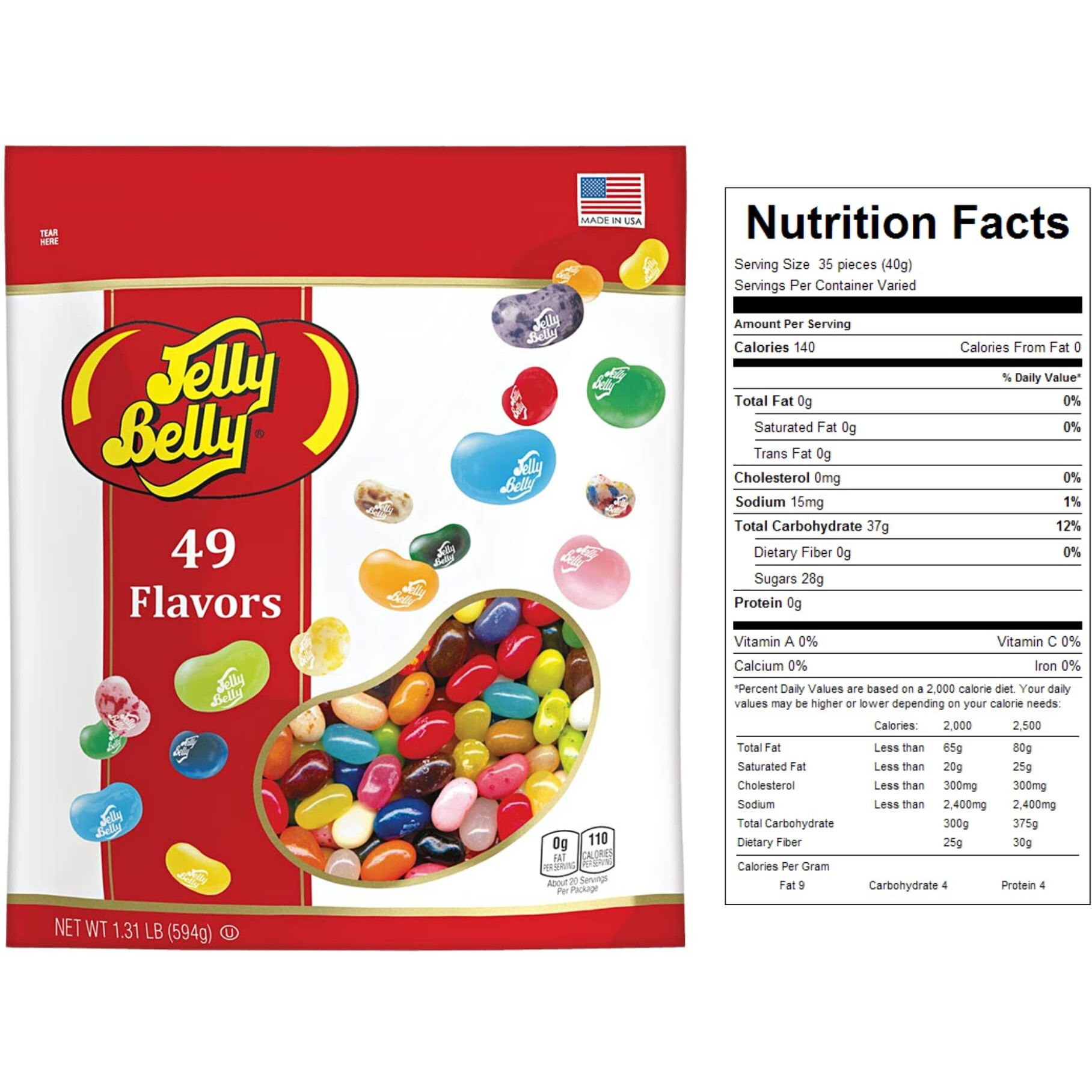 49 Assorted Jelly Bean Flavors Resealable Pouch, Gluten And Fat Free Shareable Bag Of Fruity Chewy Candy, 1.31 Lb