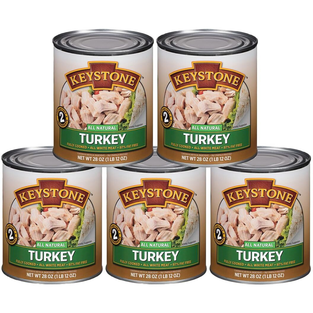Keystone Meats All Natural Canned Turkey 28 Ounce Long Term Shelf Life Emergency Survival Food Canned Meat | Fully Cooked Ready To Eat | All White Meat No Carbs Gluten Free Family Pack Of 5