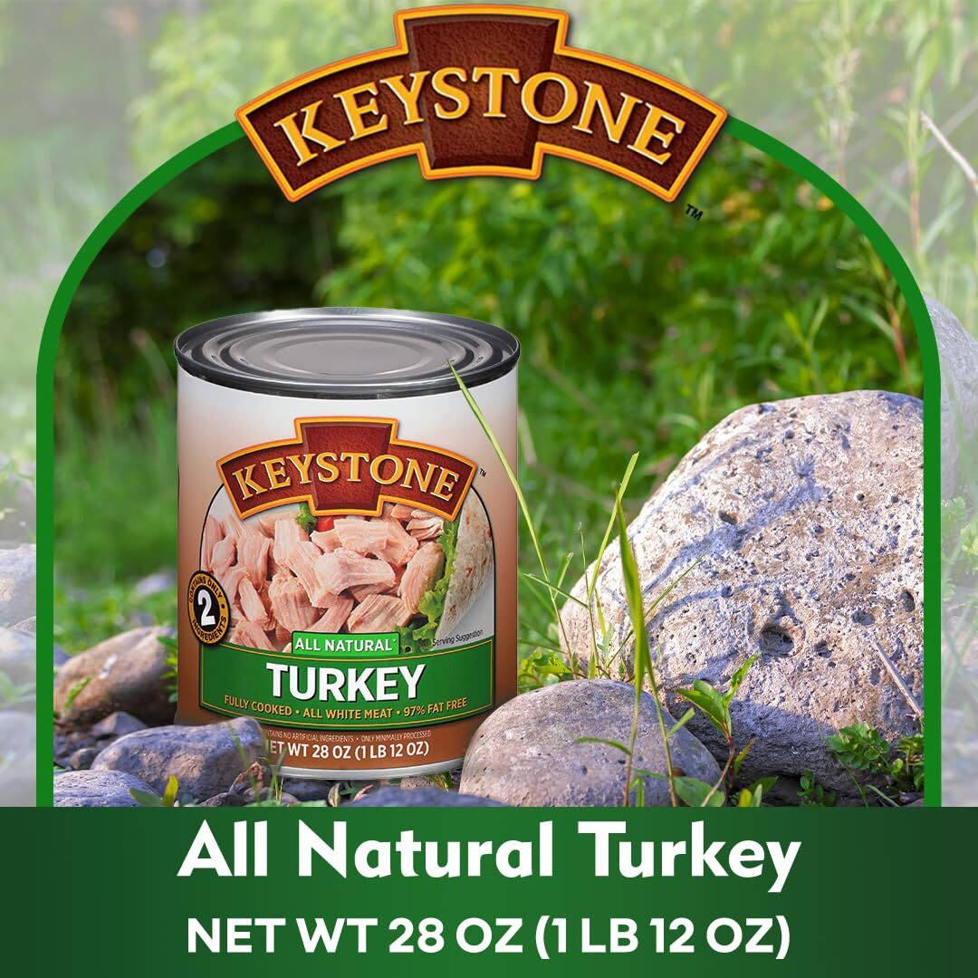 Keystone Meats All Natural Canned Turkey 28 Ounce Long Term Shelf Life Emergency Survival Food Canned Meat | Fully Cooked Ready To Eat | All White Meat No Carbs Gluten Free Family Pack Of 5