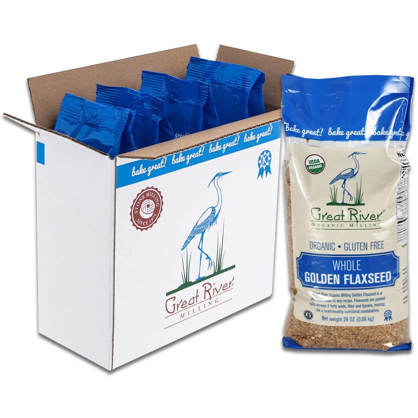 Great River Organic Milling Organic Raw Whole Golden Flaxseed, 24 Ounce (Pack Of 4)(Packaging May Vary)