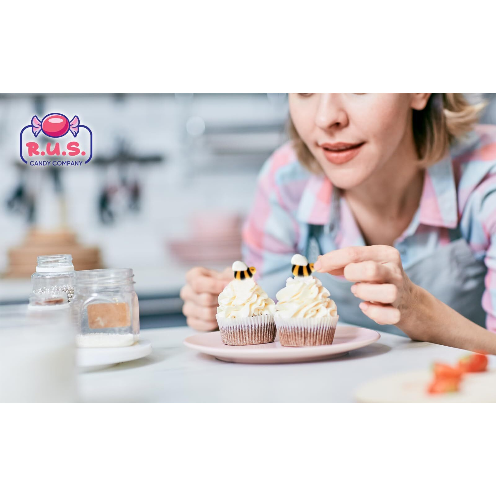 Bees Cake Decorations- Bumble Bee Shaped Edible Hard Sugar Decorations, 12 Pcs By R.U.S. Candy Company