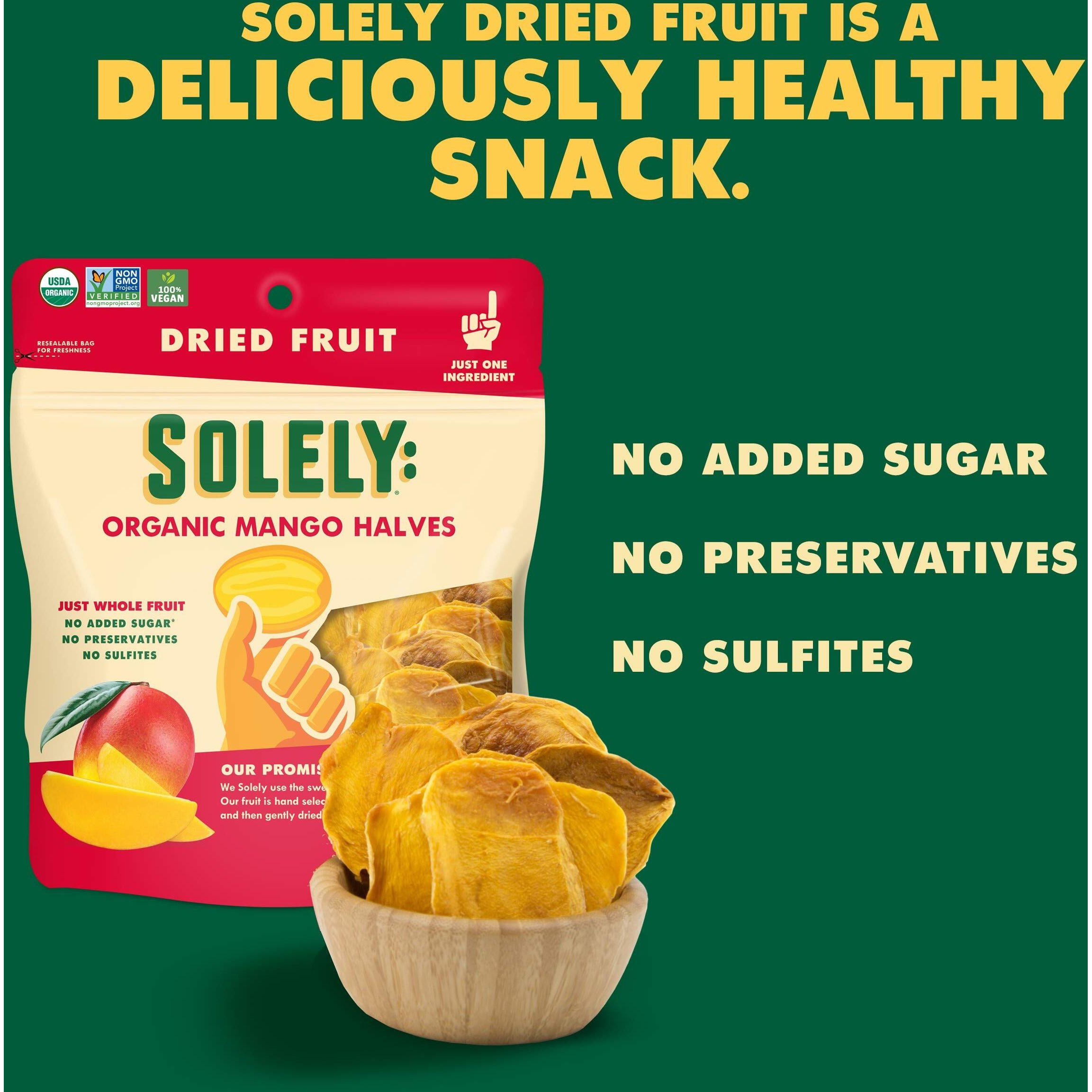 Solely - Organic Dried Mango Strips (5 Oz Resealable Bags, Pack Of 6) - Real Fresh Fruit - 1 Ingredient - Healthy Snacks For Adults & Kids - Non Gmo, Vegan Snacks, Shelf Stable - 6 Bags (30 Oz)