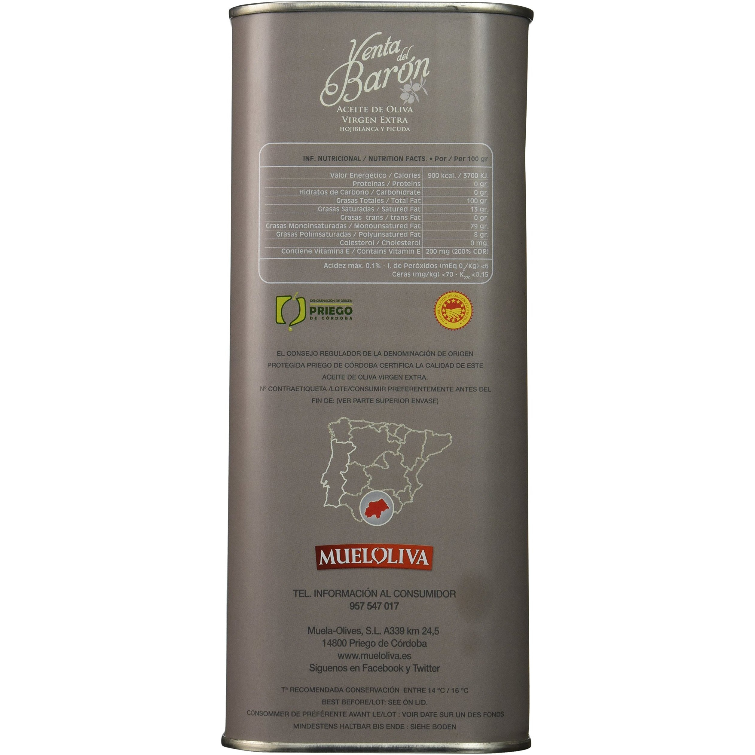 Venta Del Baron 2019 Harvest Spanish Extra Virgin Olive Oil - 2.5 Liter / 84.5 Ounce Tin
