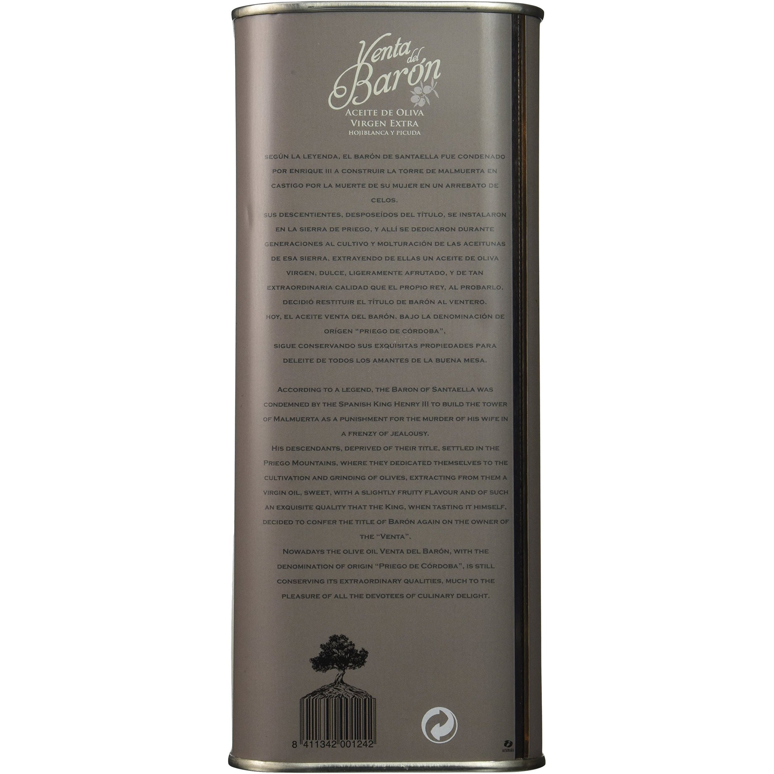 Venta Del Baron 2019 Harvest Spanish Extra Virgin Olive Oil - 2.5 Liter / 84.5 Ounce Tin