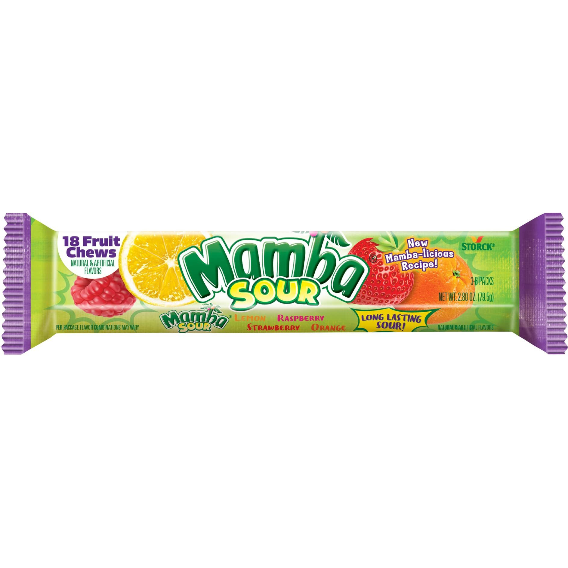 Mamba Sour Fruit Chews Candy, 18 Pieces (Pack Of 24)
