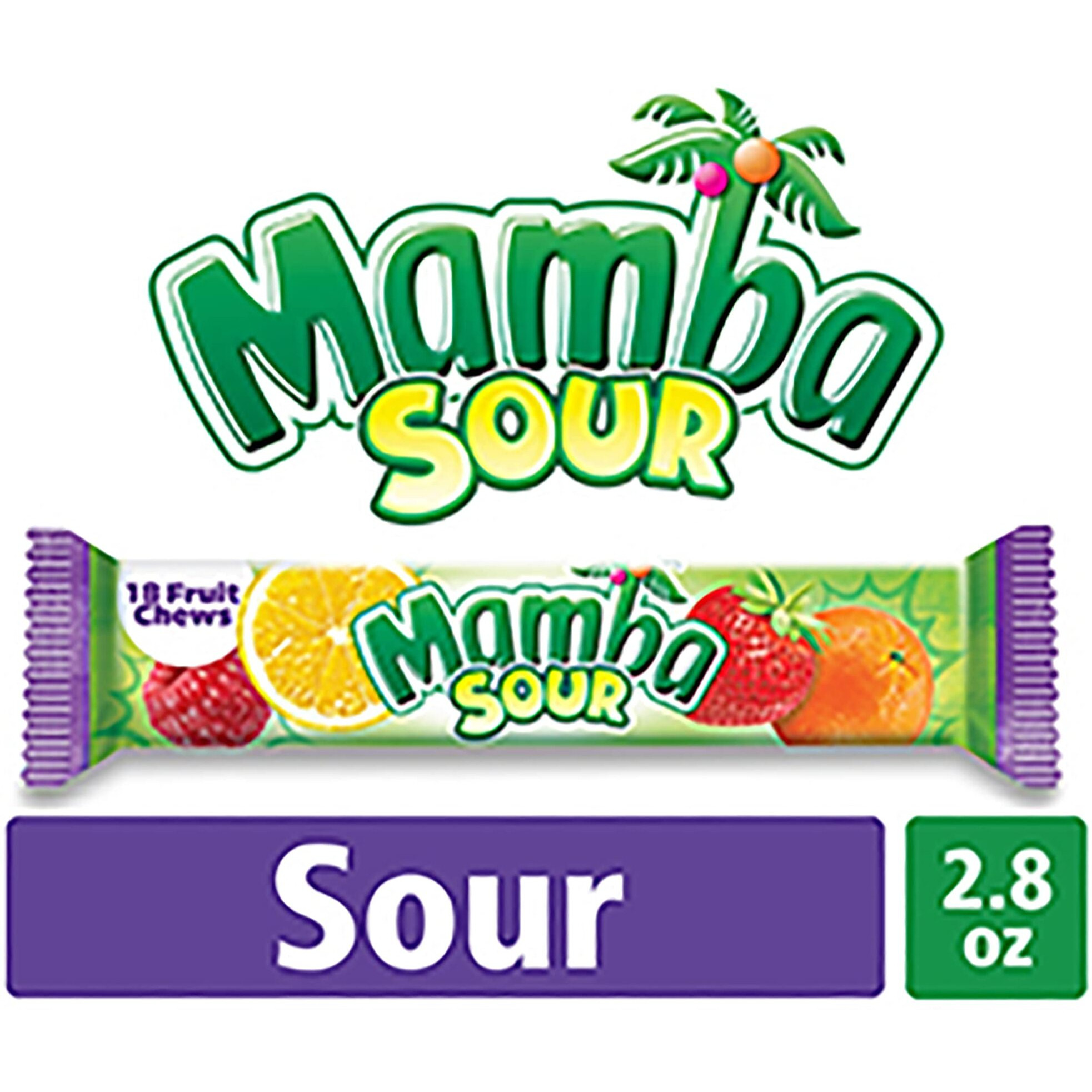 Mamba Sour Fruit Chews Candy, 18 Pieces (Pack Of 24)