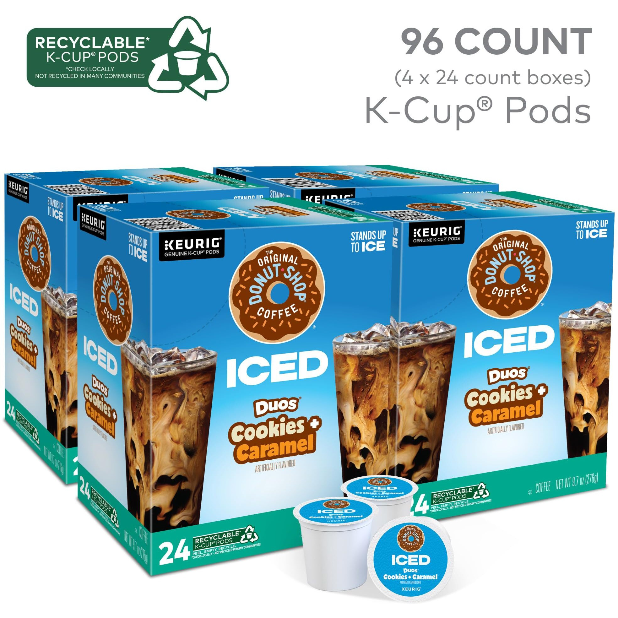 The Original Donut Shop Iced Duos Cookies + Caramel Coffee, Keurig Single Serve K-Cup Pods, 24 Count