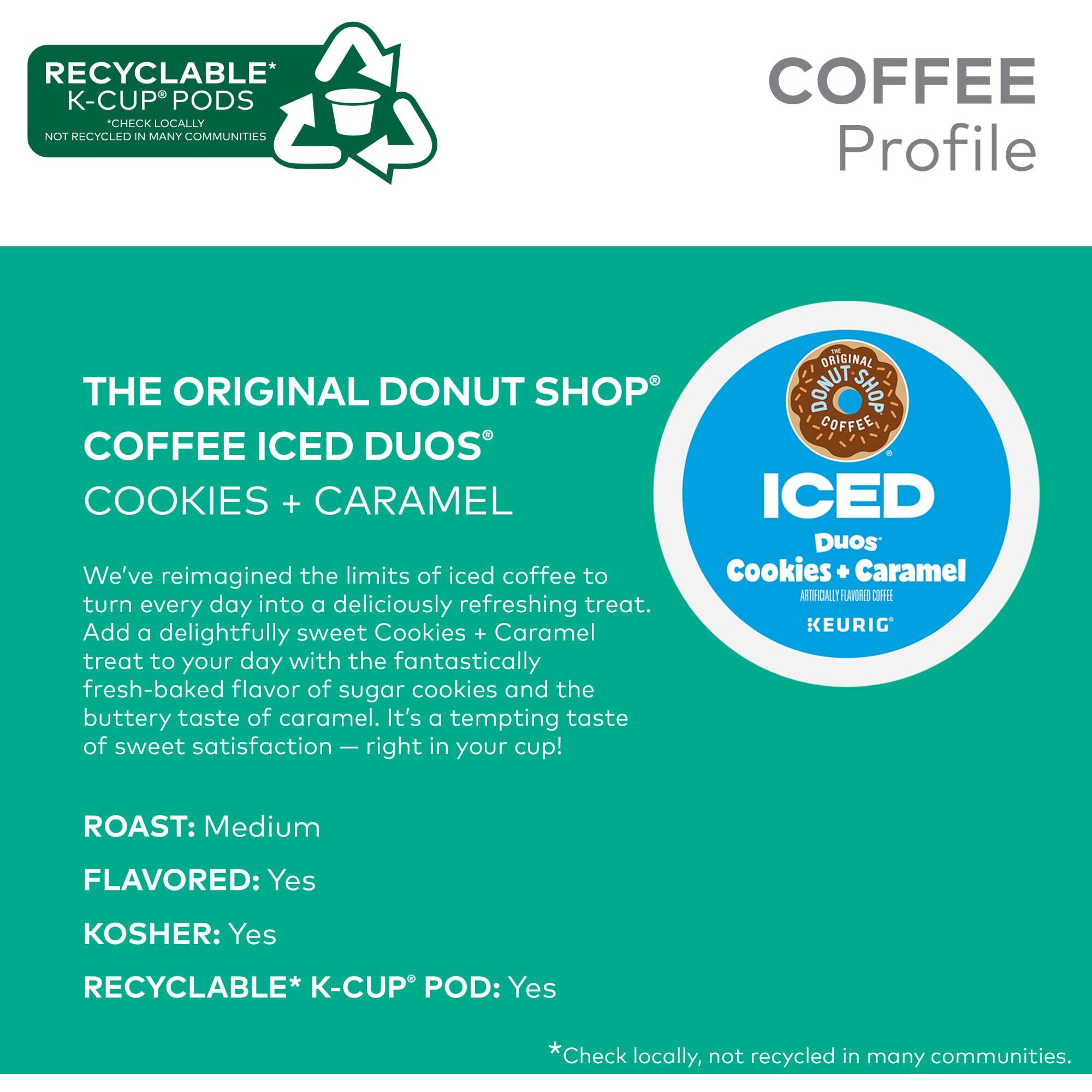 The Original Donut Shop Iced Duos Cookies + Caramel Coffee, Keurig Single Serve K-Cup Pods, 24 Count