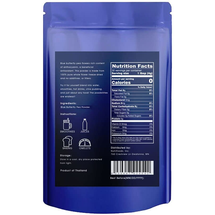 Orgnisulmte Blue Butterfly Pea Powder Premium Blue Matcha Tea Powder Natural Food Coloring Butterfly Pea Flower Powder 4.23 Oz(120G