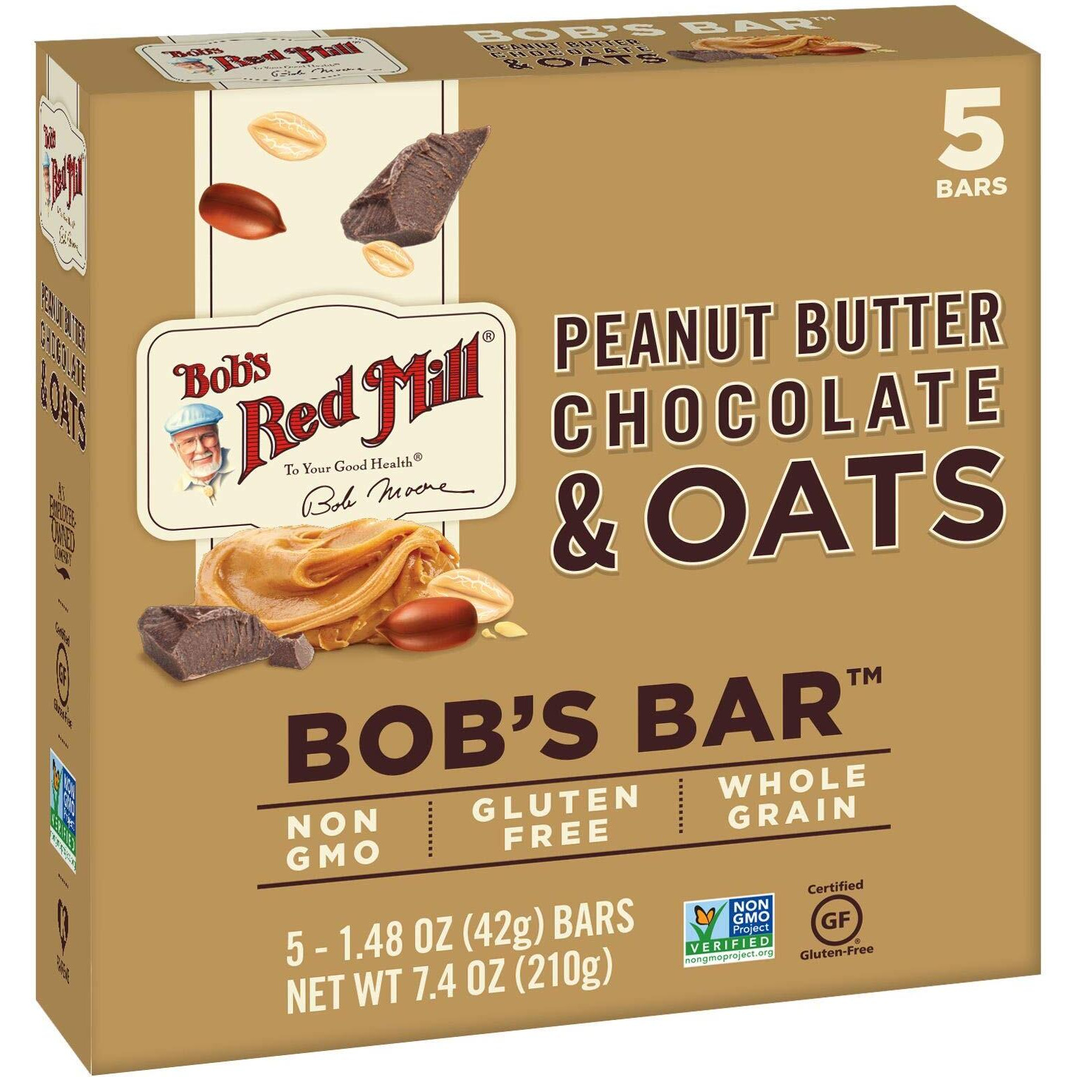 Bob's Red Mill Peanut Butter Chocolate & Oats Bob's Bar, 5 Count (Pack Of 6)