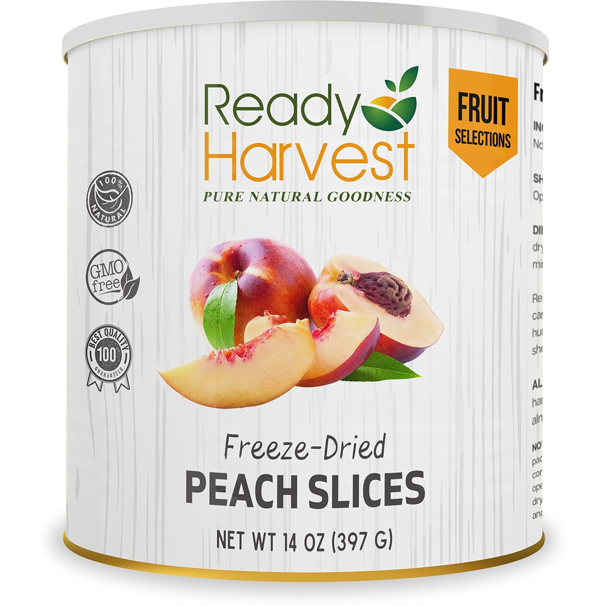 Ready Harvest Freeze Dried Peaches Freeze Dried Fruit, Freeze Dried Food Gluten Free Snacks, Fruit Snacks, Canned Food, Bug Out Bag Camping Essentials, Veggie Snacks 10 Can, 25-Year Shelf Life 397G