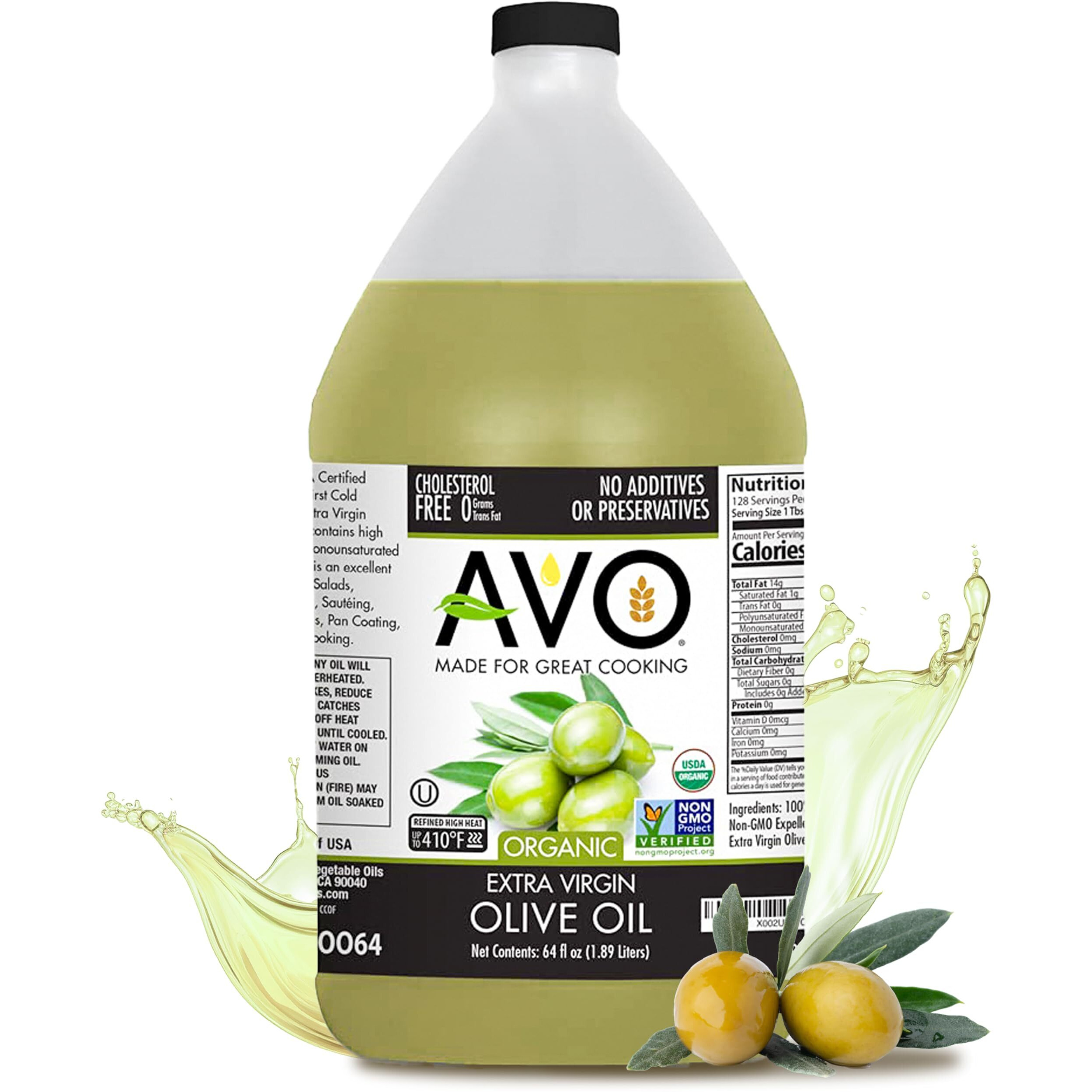 Avo Organic 100% Extra Virgin Olive Oil, 64 Fl-Oz (Half Gallon) No Preservatives Added