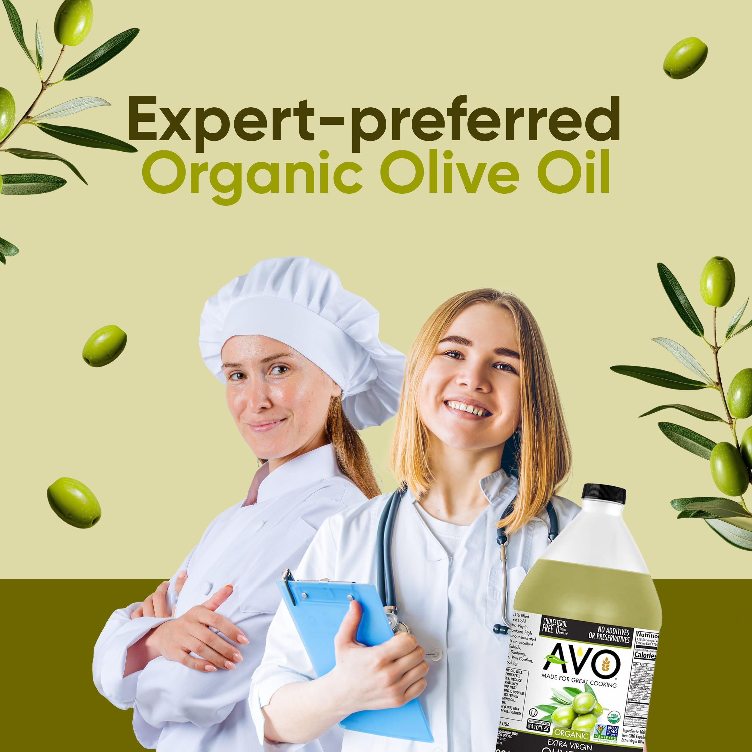 Avo Organic 100% Extra Virgin Olive Oil, 64 Fl-Oz (Half Gallon) No Preservatives Added