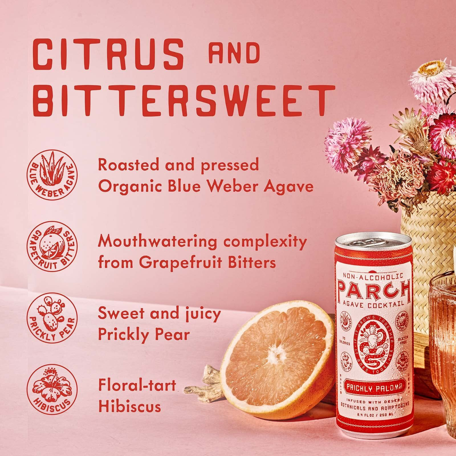 Parch Spiced Pinarita + Prickly Paloma Variety Pack, Ready To Drink Non Alcoholic Agave Cocktail Infused With Desert Botanicals & Adaptogens, Plant Based, Gluten Free & Vegan (8.4 Oz X 8 Pack)