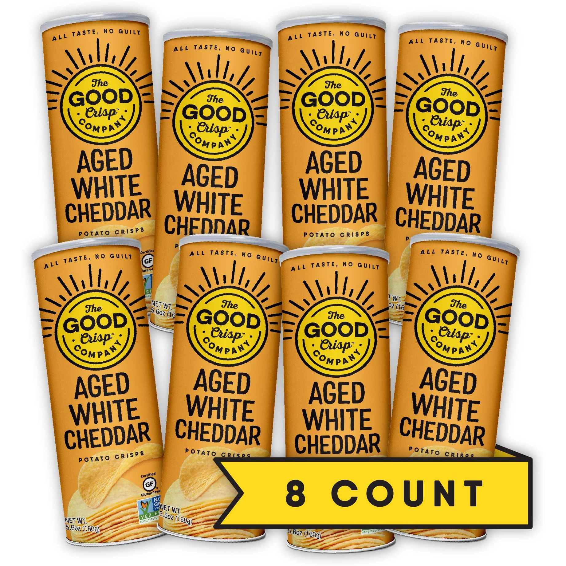 The Good Crisp Company, Aged White Cheddar, Gluten Free Potato Chips (5.6 Ounce Canisters, Pack Of 8), Non-Gmo, Allergen Friendly, Potato Chip Snack Pack, Gluten Free Snacks
