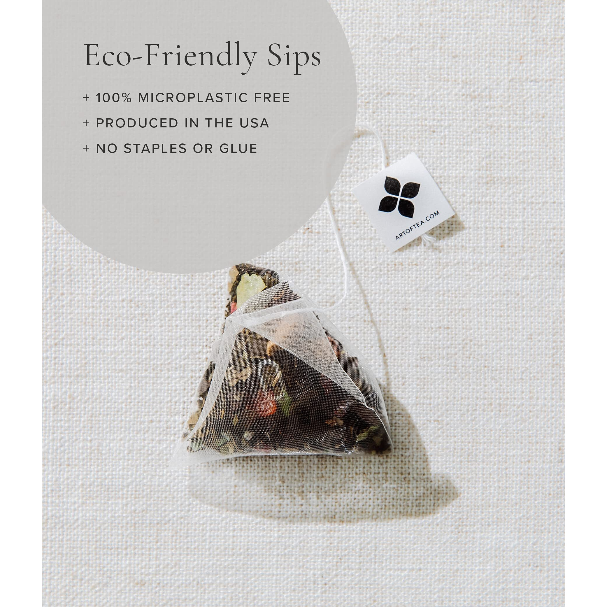 Art Of Tea | Assorted Tea Bags Sampler Caffeinated And Non-Caffeinated | 50 Eco Friendly Pyramid Tea Bag Sachets