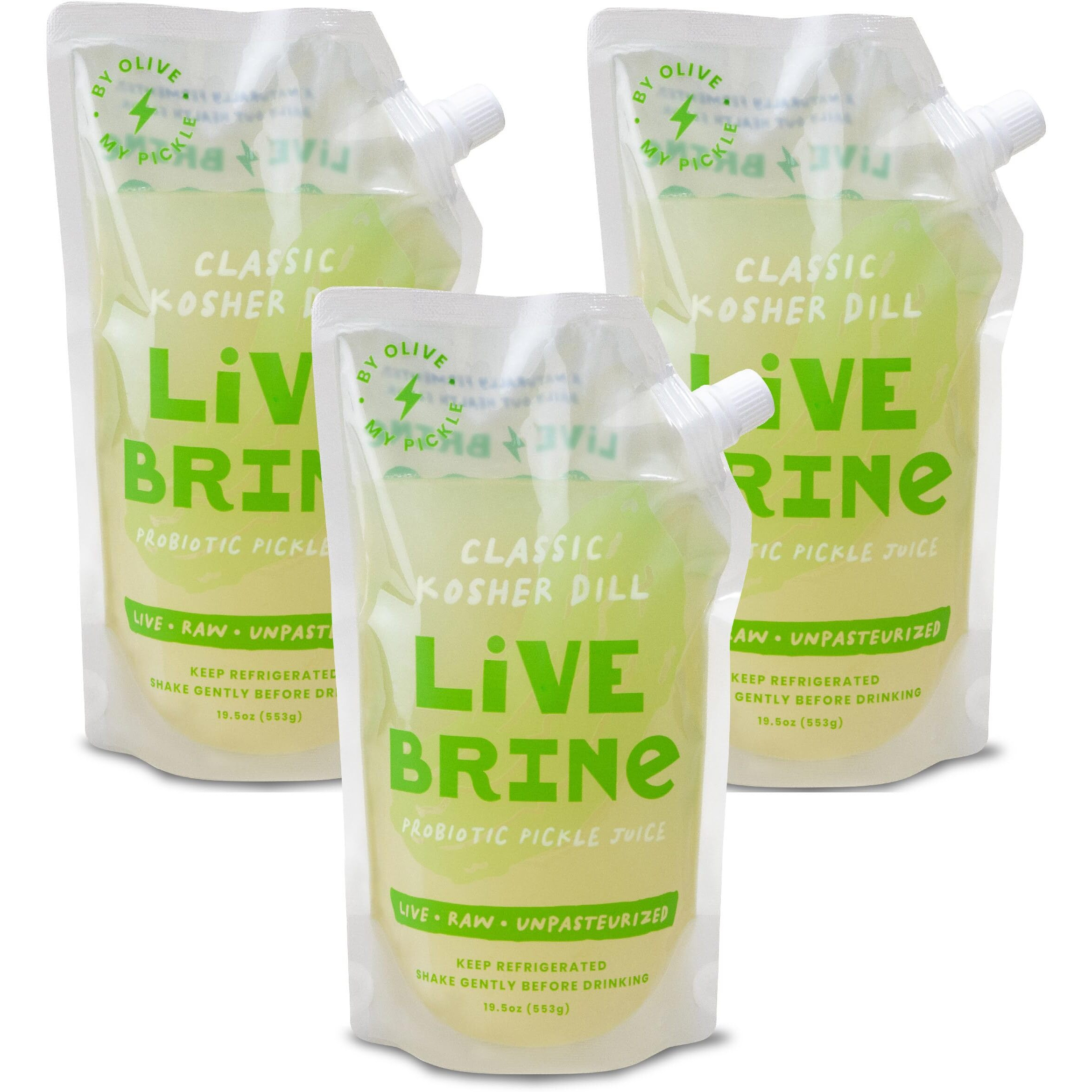 Olive My Pickle Probiotic Pickle Juice 58.5 Oz | 3Pk Olive Juice Live Brine Kosher Dill Pickle Juice Shots With Natural Probiotics & Digestive Enzymes For Gut Health - 39 Pickle Shots For Cramps
