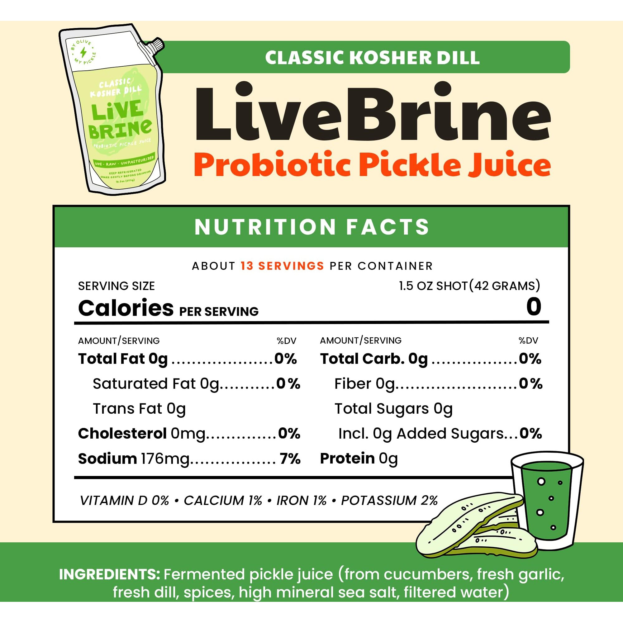 Olive My Pickle Probiotic Pickle Juice 58.5 Oz | 3Pk Olive Juice Live Brine Kosher Dill Pickle Juice Shots With Natural Probiotics & Digestive Enzymes For Gut Health - 39 Pickle Shots For Cramps