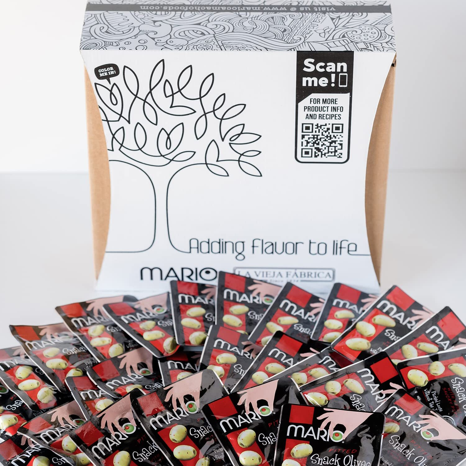 Mario Camacho Hint Of Savory Pepper Brineless Pouch Olives 25 Pack, Hint Of Savory Pepper, (Pack Of 25)