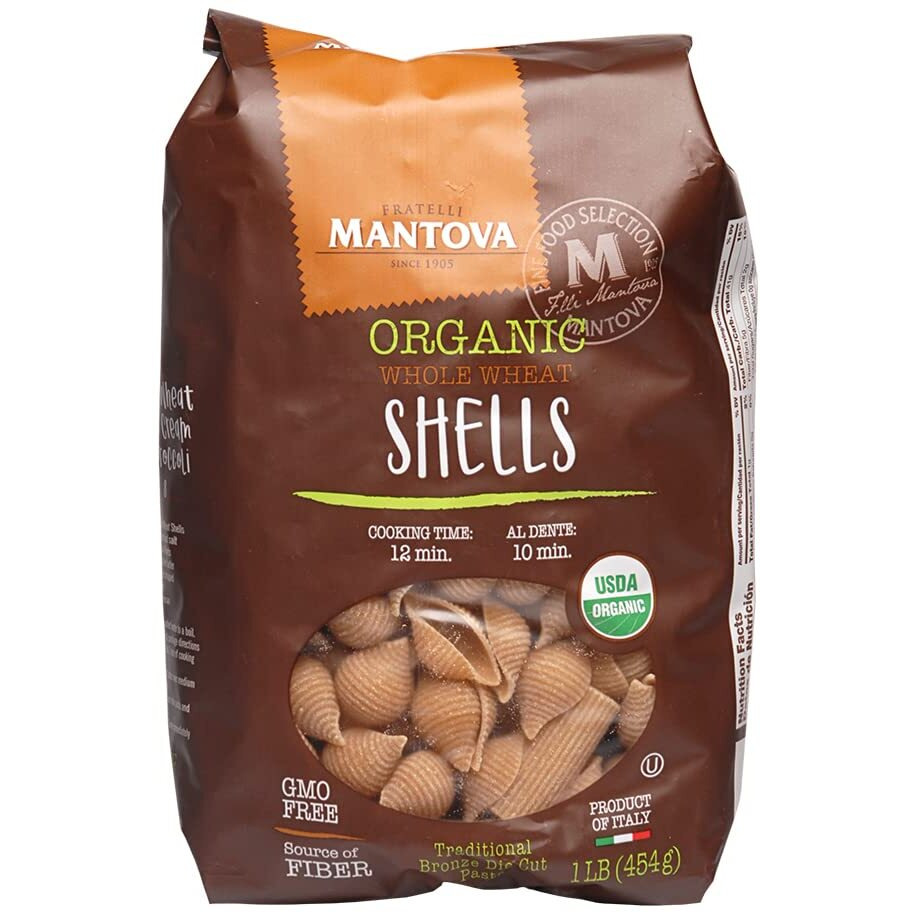 Mantova Whole Wheat Organic Italian Pasta Shells (Pack Of 6) - Whole Wheat Pasta Made With All Organic Ingredients Non-Gmo