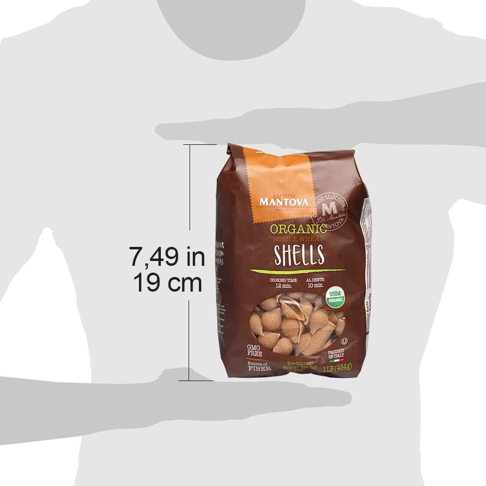 Mantova Whole Wheat Organic Italian Pasta Shells (Pack Of 6) - Whole Wheat Pasta Made With All Organic Ingredients Non-Gmo