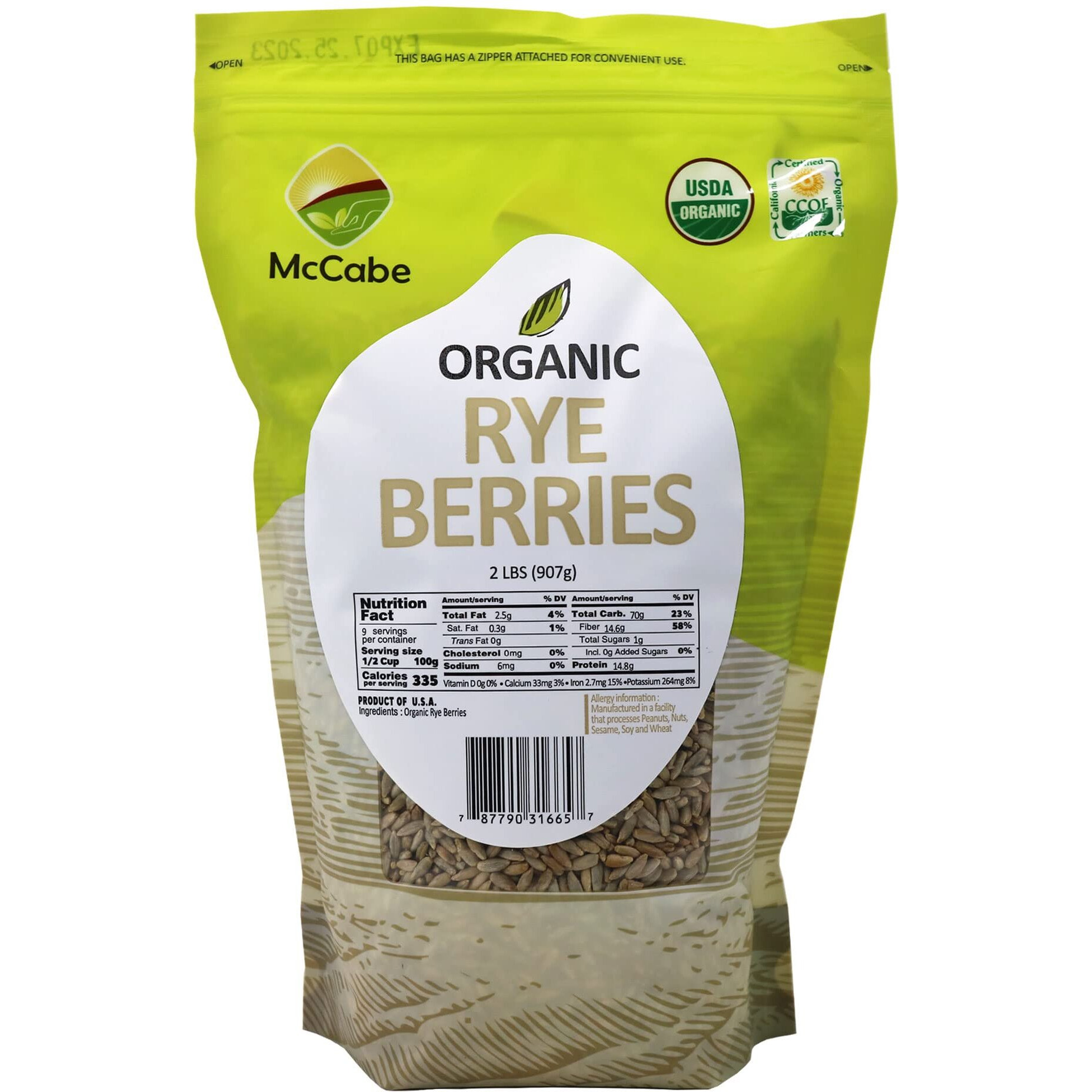 Mccabe Organic Rye Berries - Whole Rye Berries 2 Lbs | Usda Certified Organic And Ccof Certified | Product Of Usa