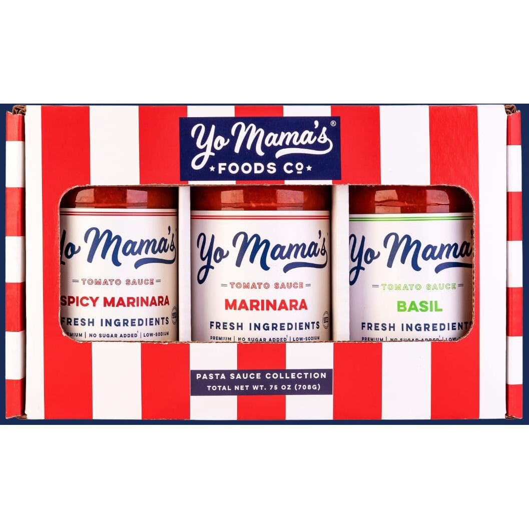 Yo Mamas Foods Gourmet Keto Gift Set And Care Package | Includes (1) Marinara Sauce (1) Tomato Basil & | (1) Spicy Marinara Sauce | Low-Sugar, Carb, Sodium, Gluten-Free, Fresh Ingredients