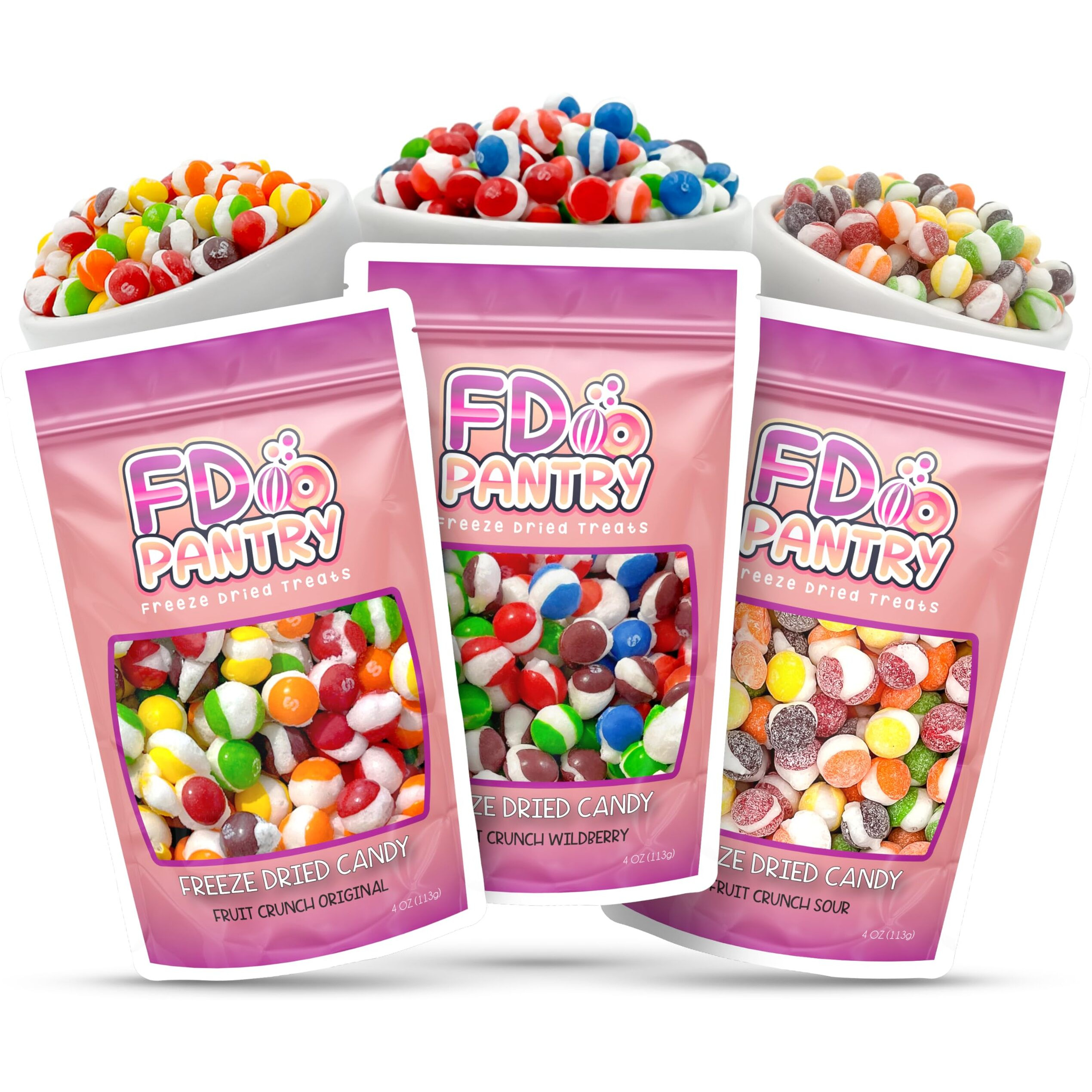 Freeze Dried Candy 3 Pack Fruit Crunch Original, Wildberry, Sour Mix Variety Gift Bundle 4 Oz - 3 Pack Treat Snack Sampler Set Rainbow Wild Berry