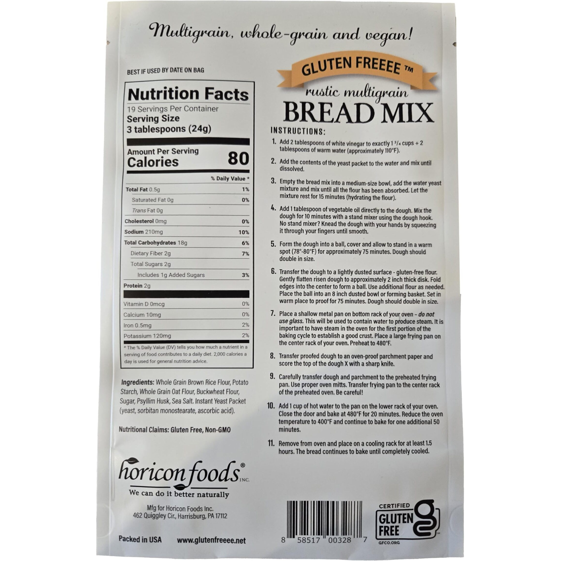Glutenfreeee Gluten Free Rustic Multigrain Bread Mix, 16 Ounce - Whole Grain, Delicious, Vegan, Breakthrough Recipe, Artisan, Crispy Crust, Develops Real Dough, Moist Crumb, Easy, Celiac Friendly