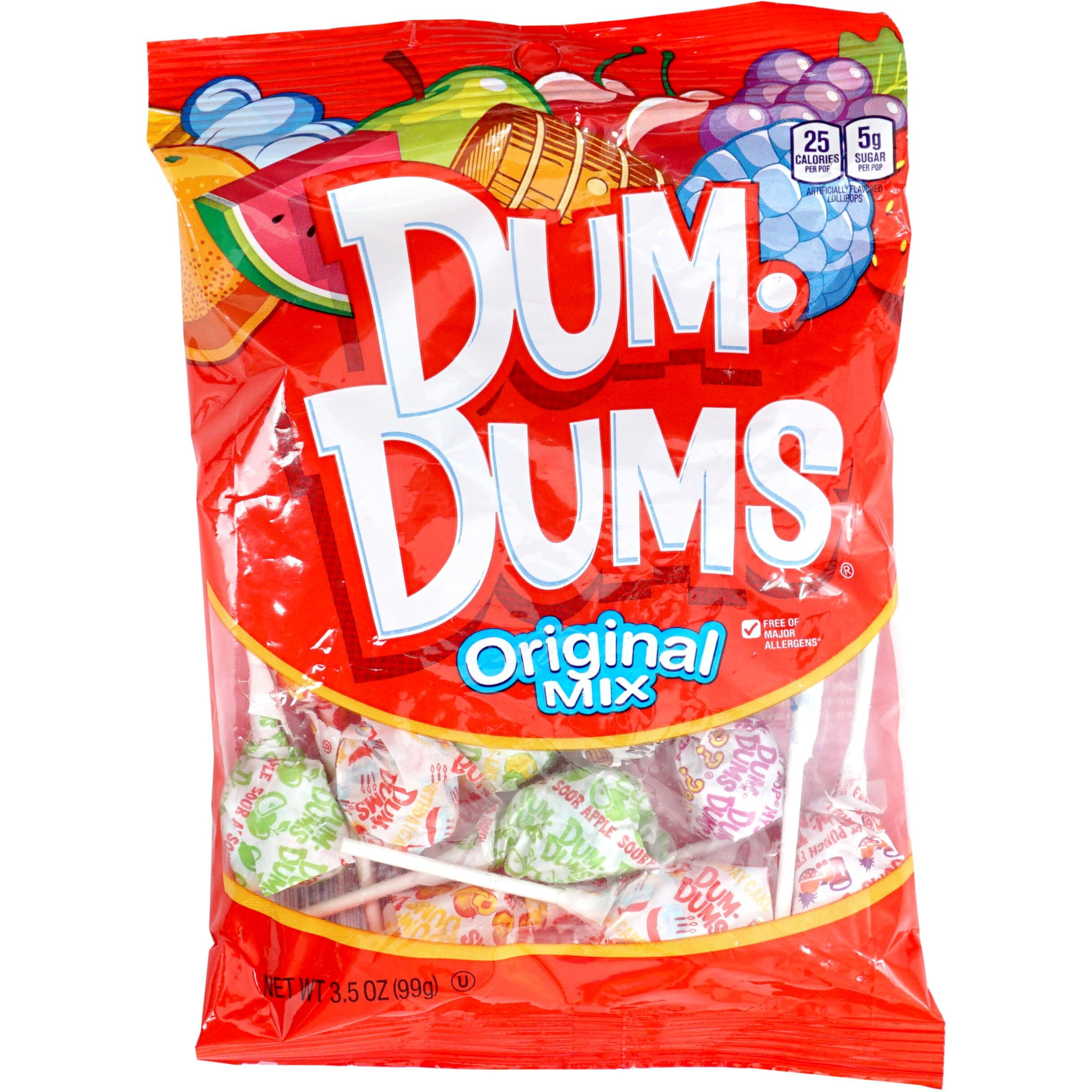 Dumdums Original Mix Lollipops, 3.5 Ounce Bags (Pack Of 3), Approx. 42 Lollipops Total (14 Lollipops Per Bag), Gluten Free Hard Candy, Assorted Flavors, Individually Wrapped Lollipops